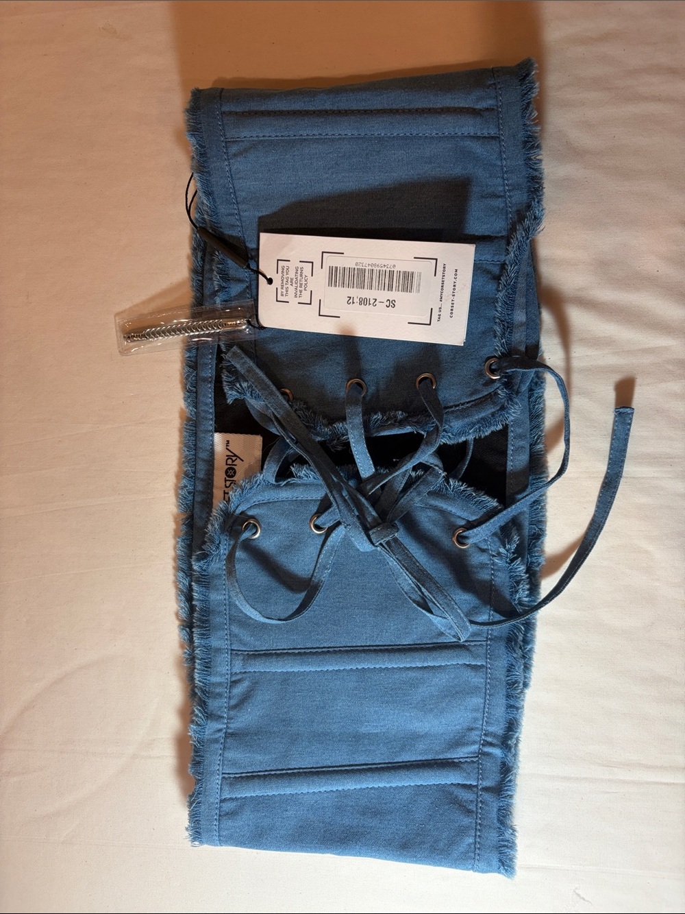Denim-Style Lace-Up Corset Belt in Blue